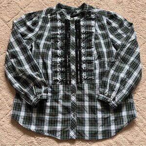 J. Crew 100%‎ Cotton Embellished Plaid Long Sleeve Top Women’s Size XXS
